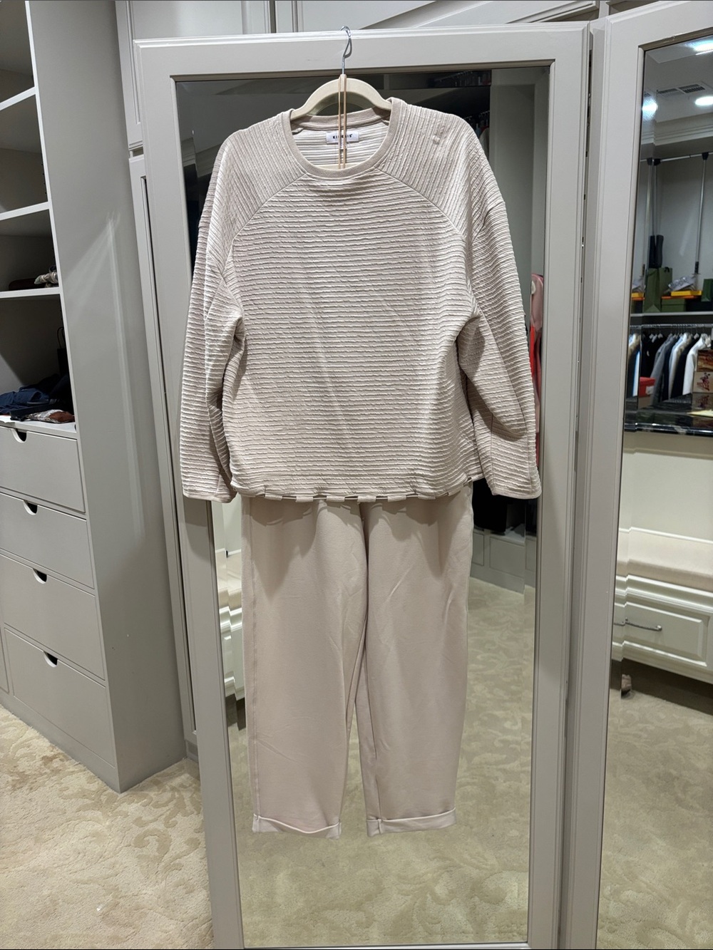 Women’s Neutral Cream Ribbed casual set